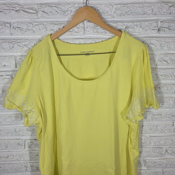 Jessica London Womens Top 26 28 Plus Tee Yellow Embroidered Cotton Blend YEL9E - Picture 3 of 9